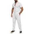 thumbnail image 2 of Ceisia Men's Short Sleeve Button Down Shirt and Pants Set Waffle Knit Casual Two Piece Outfit White S Gifts for Father, 2 of 8