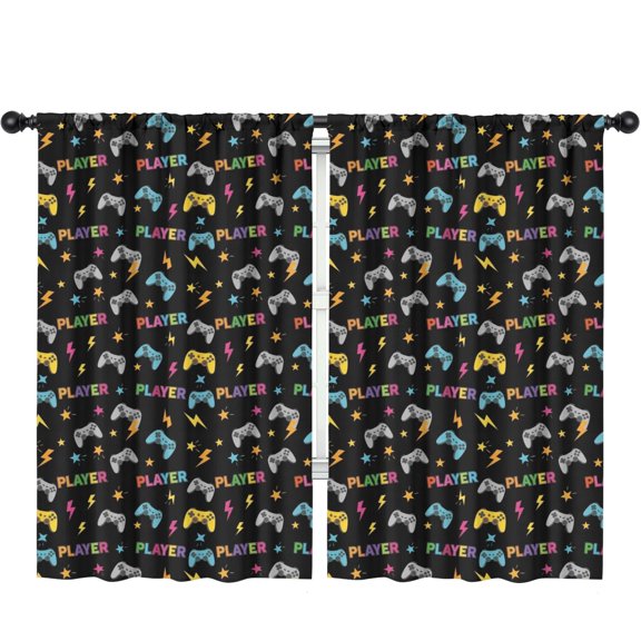 Blackout Kids Curtains,Game Controller Black Pattern Children's Insulated Curtains Set Of 2,Bedroom Essentials,Toddler Room Decor 52"x84"