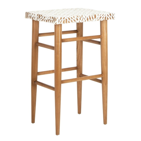 SAFAVIEH Kaleo Woven Leather Barstool with Footrest, White/Honey