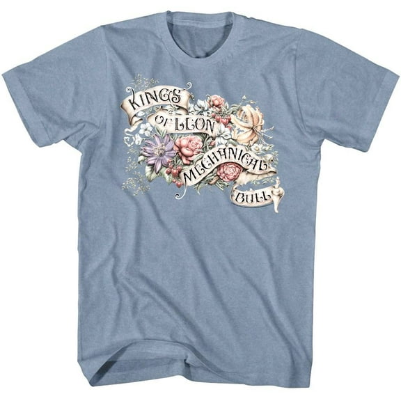 Kings of Leon Floral Mechanical Bull Men's T Shirt (LightBlueHeather, AdultS)