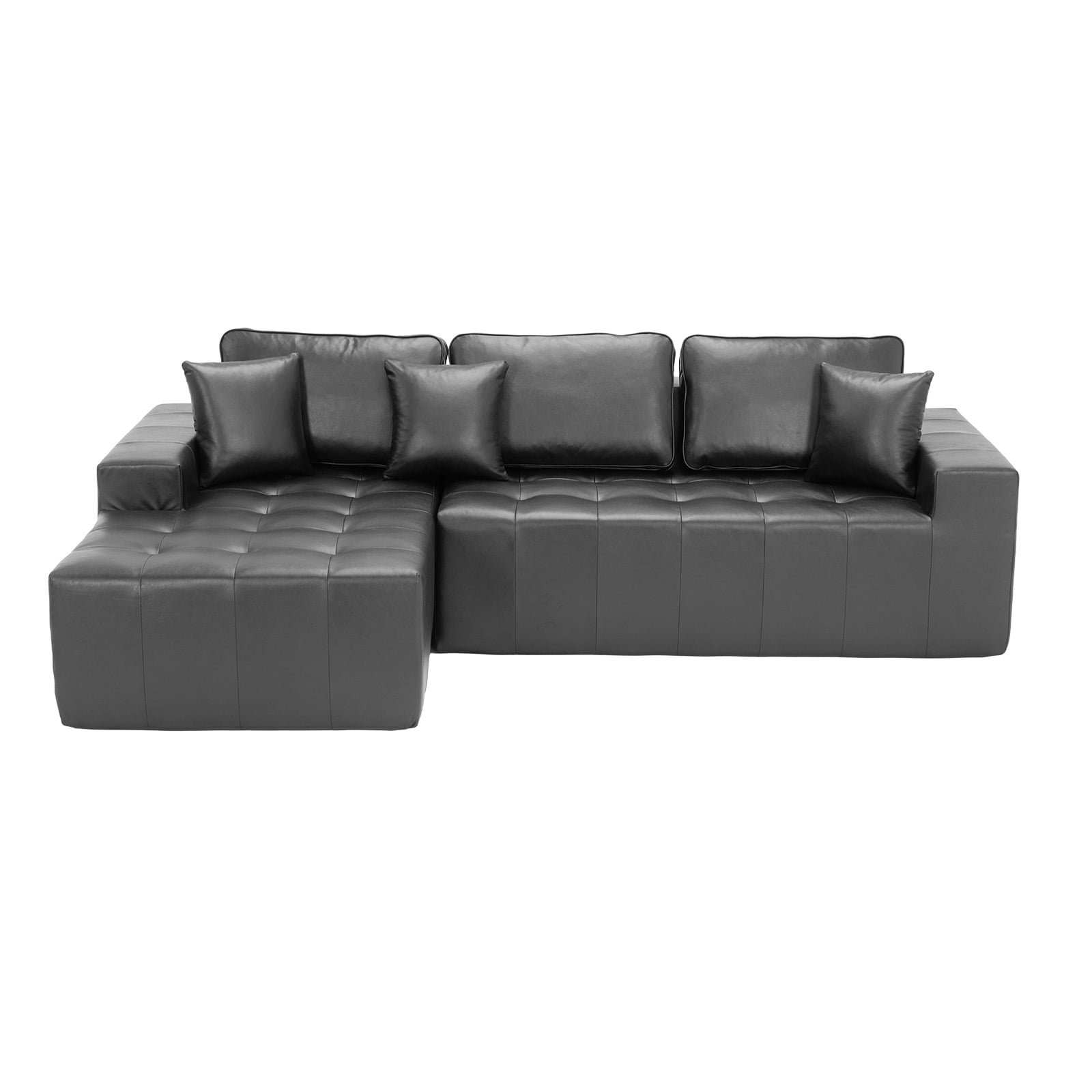 No-Assembly Faux Leather Corner Chaise Compression Sofa Bed, L-Shaped Sectional Couch with High-Density Sponge for Living Room, Black