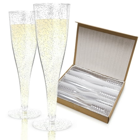 Host & Porter Silver Glitter Plastic Champagne Flutes, 5oz,