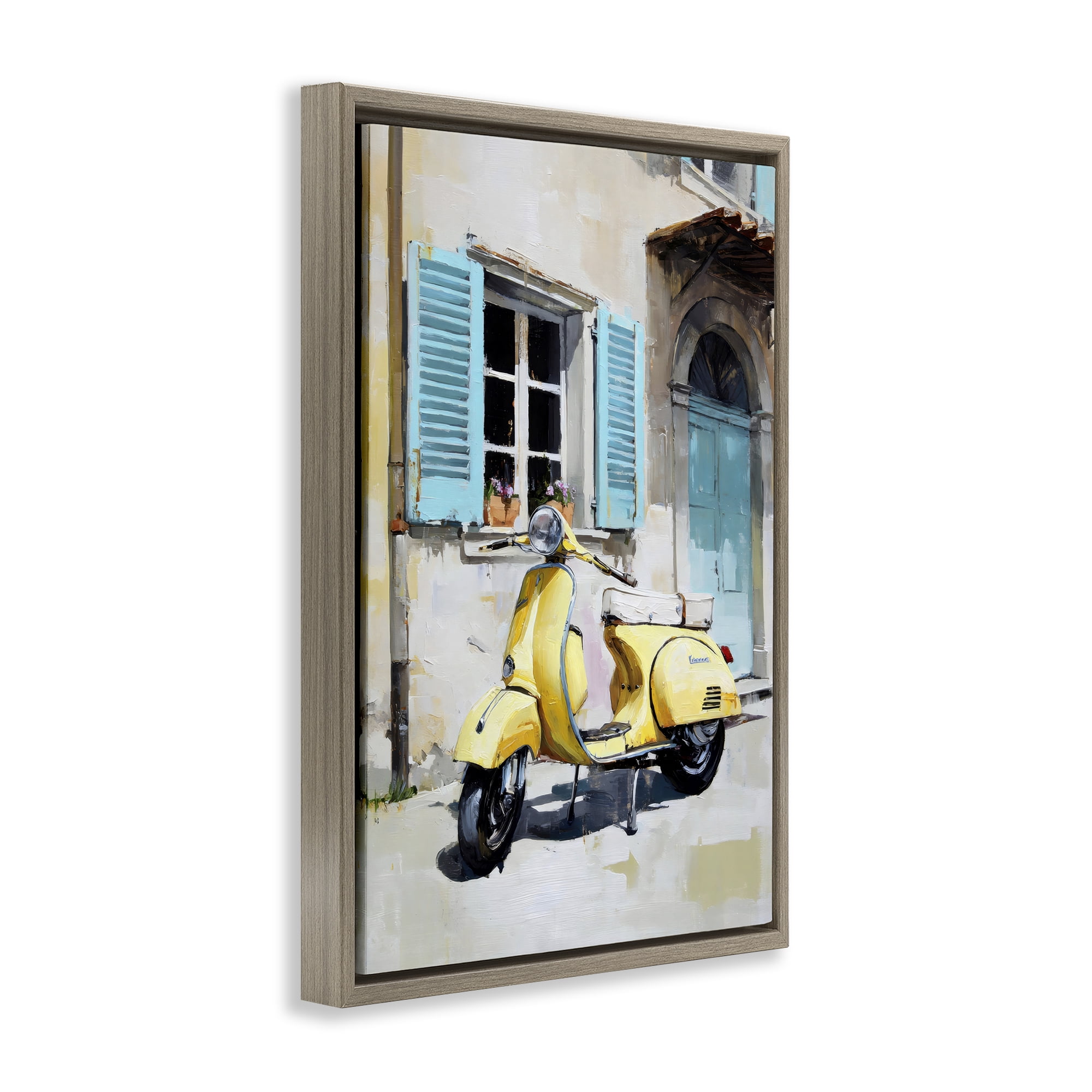 Stupell Industries Sunny Day Scooter Ride Brown Framed Floater Canvas Wall Art, design by Petal Prints Design