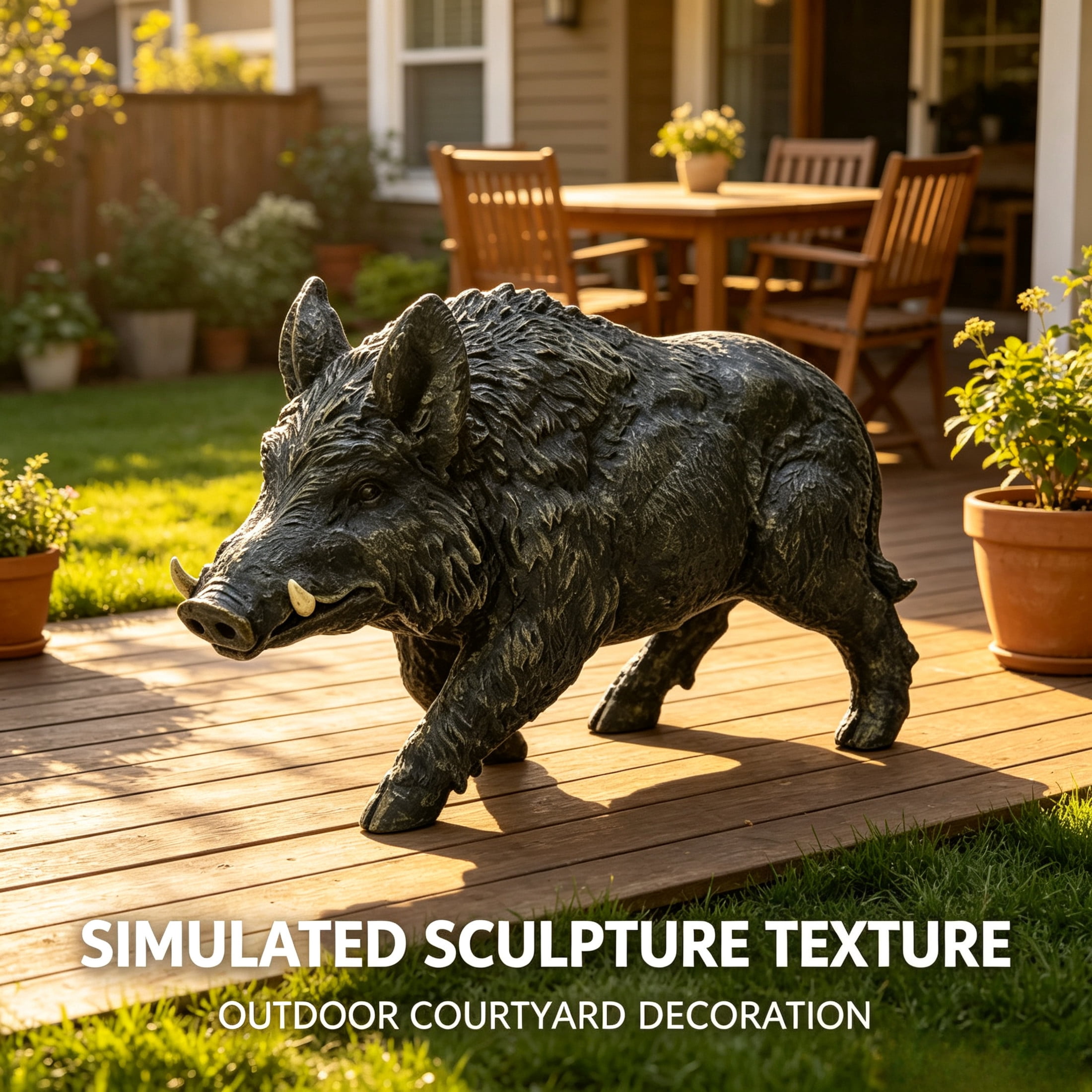 GDF Studio Wild Boar Resin Indoor/Outdoor Guardian Statue, Weather-Resistant Decor Figurine for Garden & Courtyard