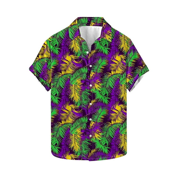 Jjayotai Happy Mardi Gras, Men's Hawaiian Shirt, Summer Beach Casual Short Sleeve Button Down Shirts, Mens Mardi Gras Costumes Multicolor XXXXL