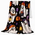 thumbnail image 2 of Whimsical Halloween Ghosts Pumpkins, Festive Halloween Scene, Warm Flannel Blanket for Living Room and Family Room, Art Lovers Halloween Gift, Festive Home Decor, 2 of 7