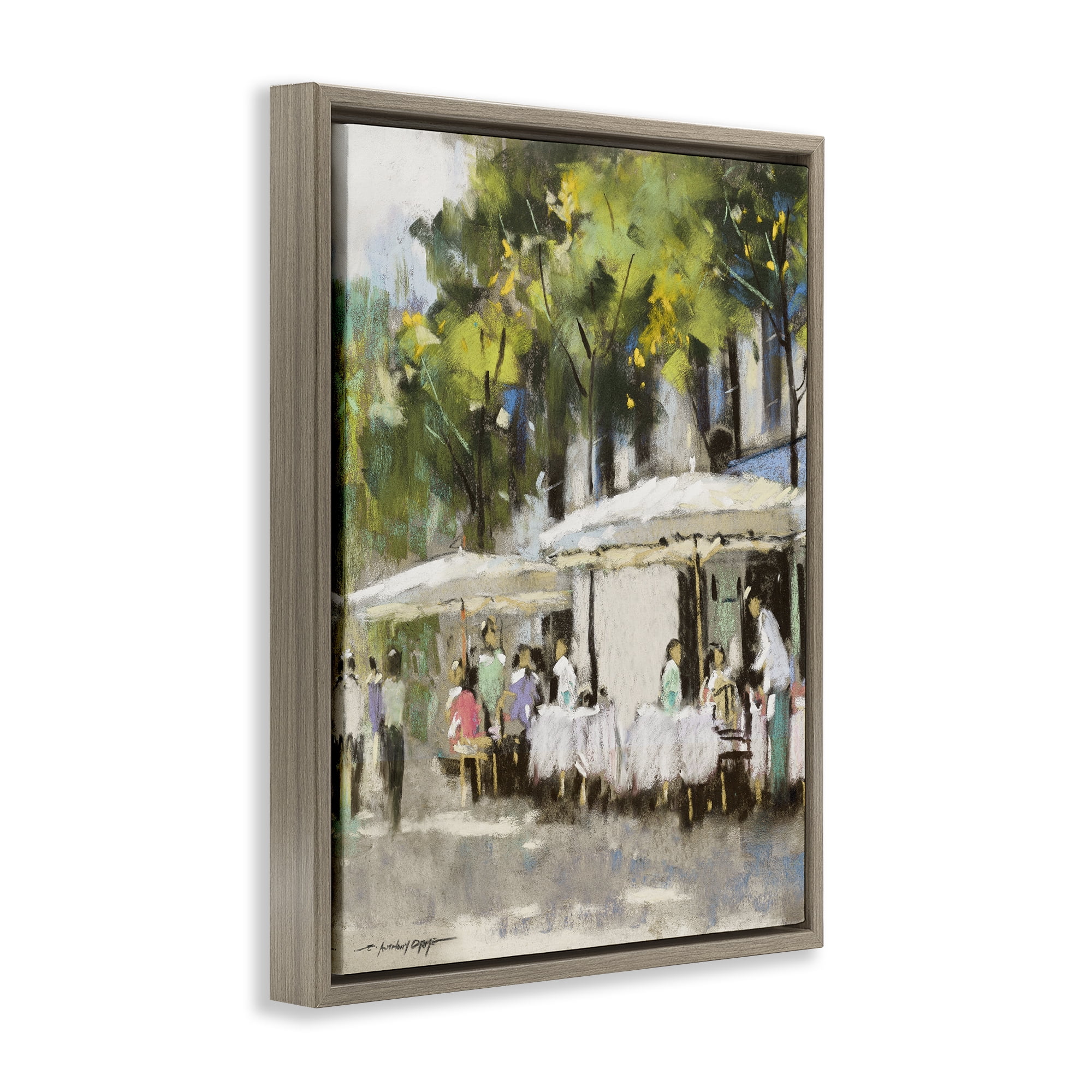 Stupell Industries Sunny Street Cafe Dining Brown Framed Floater Canvas Wall Art, design by Anthony Orme