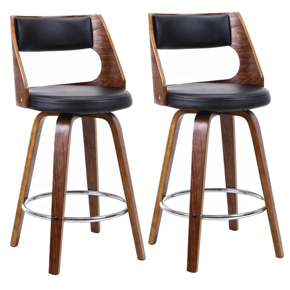 Wood Swivel Bar Stools Set of 2, Mid-Century 26 Inch Counter Height Barstools with Backrest and Foot Ring for Home Bar Dining Room Kitchen Island Coffee Shop