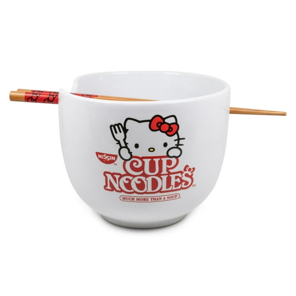 Hello Kitty 830858 Hello Kitty Noodles Ramen Cup Bowl with Chopsticks, White - Ceramic