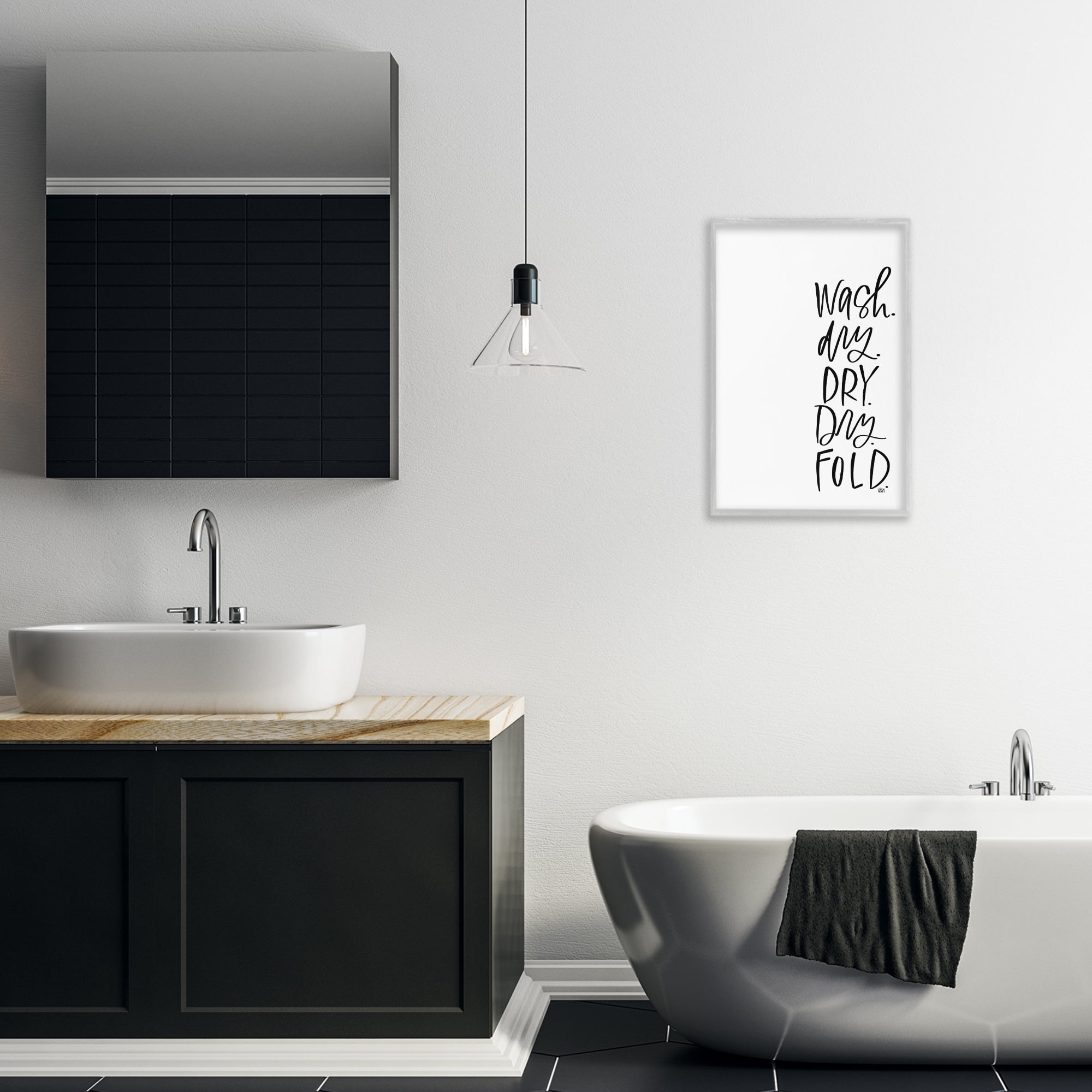 Stupell Industries Wash Dry Fold Phrase Typography Painting Gray Framed Art Print Wall Art, 16 x 24