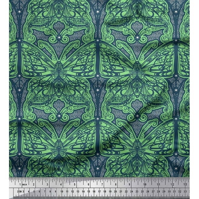 Soimoi Polyester Crepe Fabric Dot & Artistic Butterfly Print Fabric by The Yard 42 Inch Wide