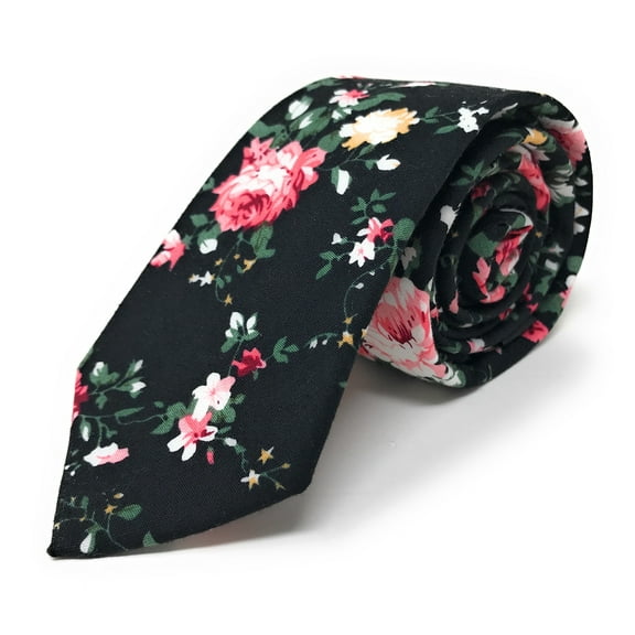 Urban-Peacock Men's Fashion Wedding Floral Slim Necktie: Black - Large Print