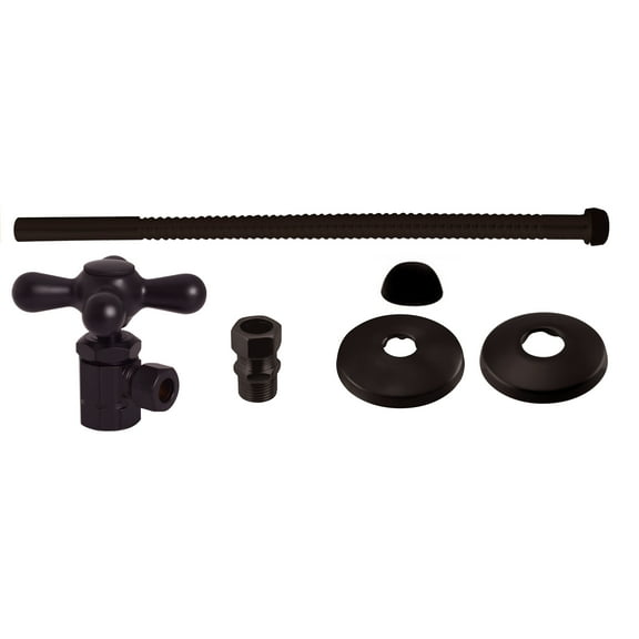 Westbrass D1712T-12 Toilet Supply Line Kit includes 12" Corrugated Riser, Cross Handle Angle Stop Shut Off Valve, Compression Adaptor and Flanges, Oil Rubbed Bronze