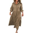 thumbnail image 2 of ClodeEU Women's Button Up Lapel Shirt Dress,Casual Puffy Hem in Cotton Linen Blend Khaki,Womens Plus XXXL, 2 of 6
