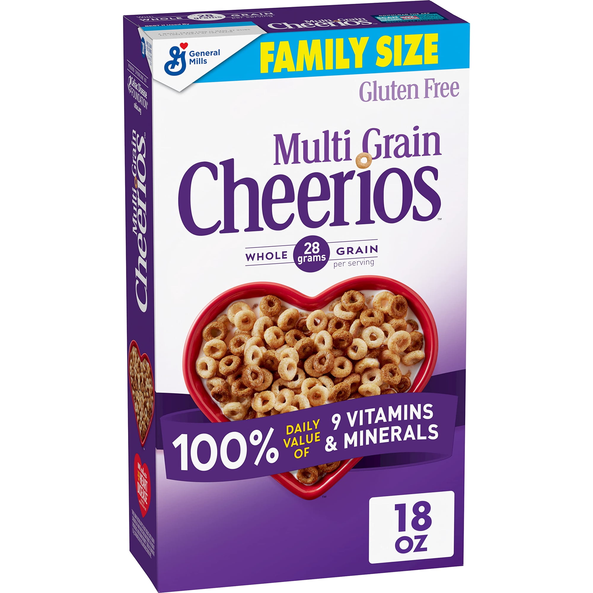 2X - Multi Grain Cheerios Heart Healthy Cereal, 18 Oz Family Size Cereal Box