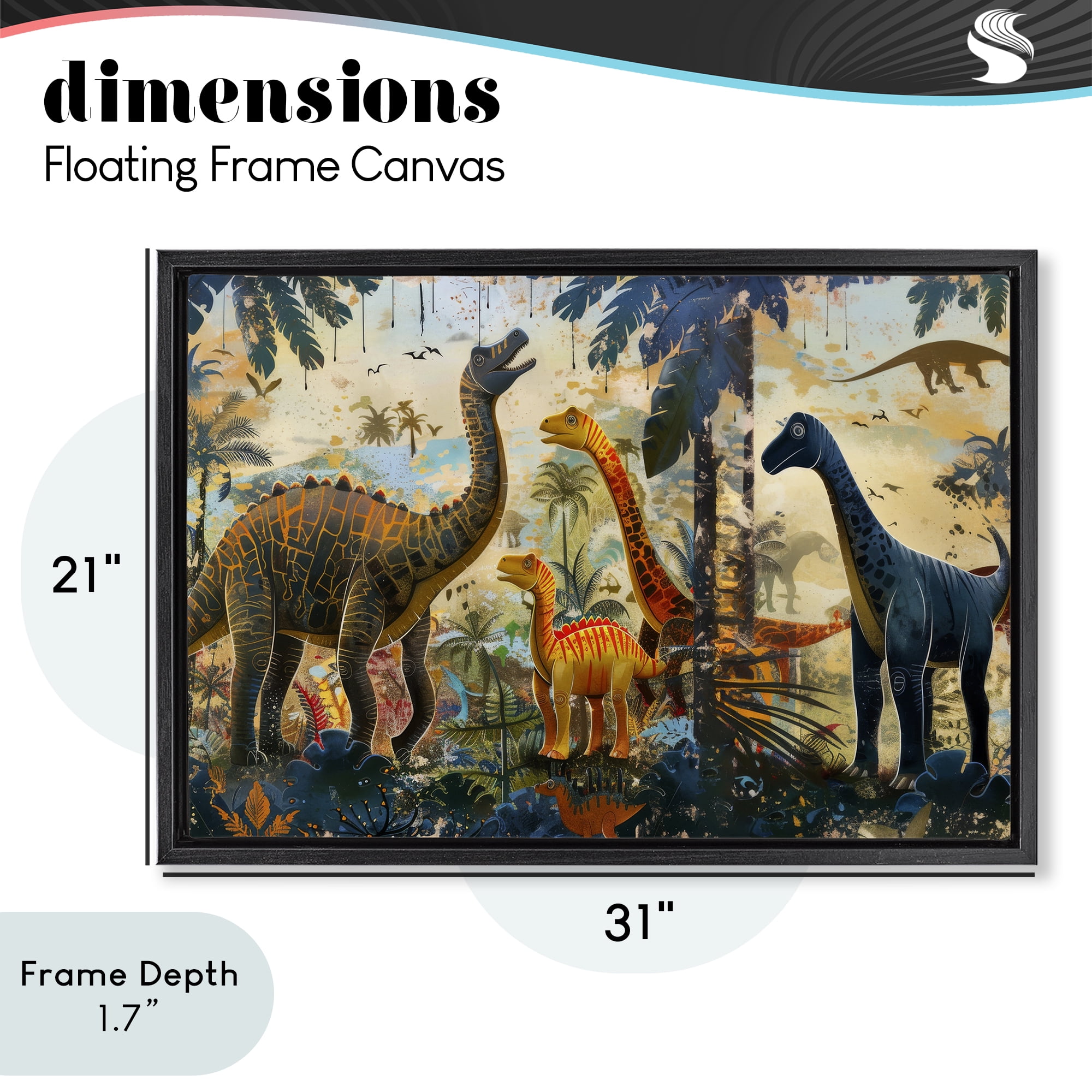 Stupell Industries Jurassic Journey in Nature Black Framed Floater Canvas Wall Art, design by Lazar Studio