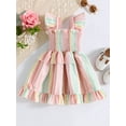 thumbnail image 2 of Coduop Infant Baby Girl's Fly Sleeves Square Neck Striped Print Party Princess Dress, 2 of 8