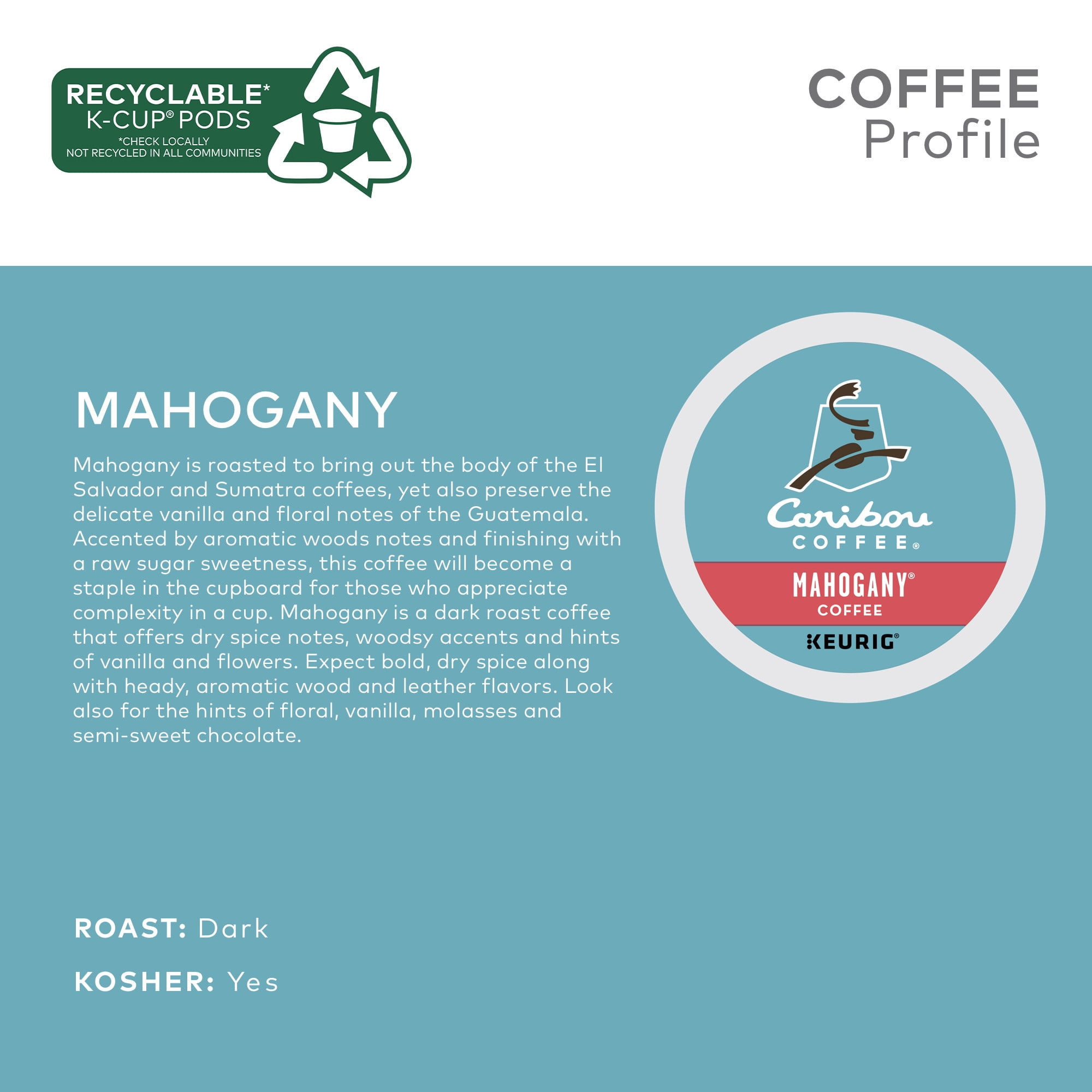 Caribou Coffee Mahogany Keurig K-Cup Coffee Pods, Dark Roast, 24 Count