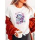 thumbnail image 1 of Women's Kawaii Astronaut Cat Drinking Bubble Boba Tea Space Anime Graphic T-Shirt - Soft Cotton Short Sleeve Crew Neck Casual Top with Stars & Planets Print, Black with Pink & Blue Accents, A, 1 of 6