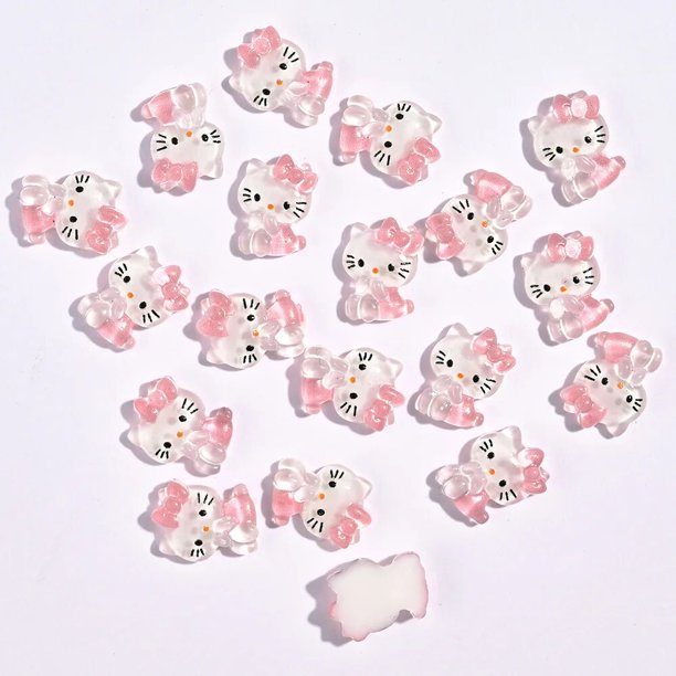 Puntas de uñas Kawaii Sanrio Hello Kitty, adorno de acrílico, funda de teléfono de dibujos animados, accesorio para uñas, regalo bonito para niña, 10/20 piezas