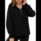thumbnail image 3 of Sudadera con Capucha para Mujer, Cuello Abotonado, Cordón Ajustable, Sudadera Informal de Larga, Camisetas. Negro M, 3 of 10