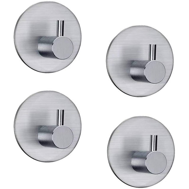 Juego de 4 ganchos adhesivos 3M, capacidad máxima de 7 kg, gancho de pared autoadhesivo de acero inoxidable para baño, toallero con cinta adhesiva, para el hogar y la oficina, color plateado