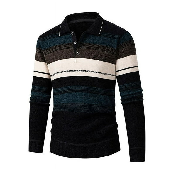 gbyLJF Men's Quarter Zipper Sweaters Striped Printed Long Sleeve Pullover Tops Fall Winter Turndown Collar Knitted Blouse