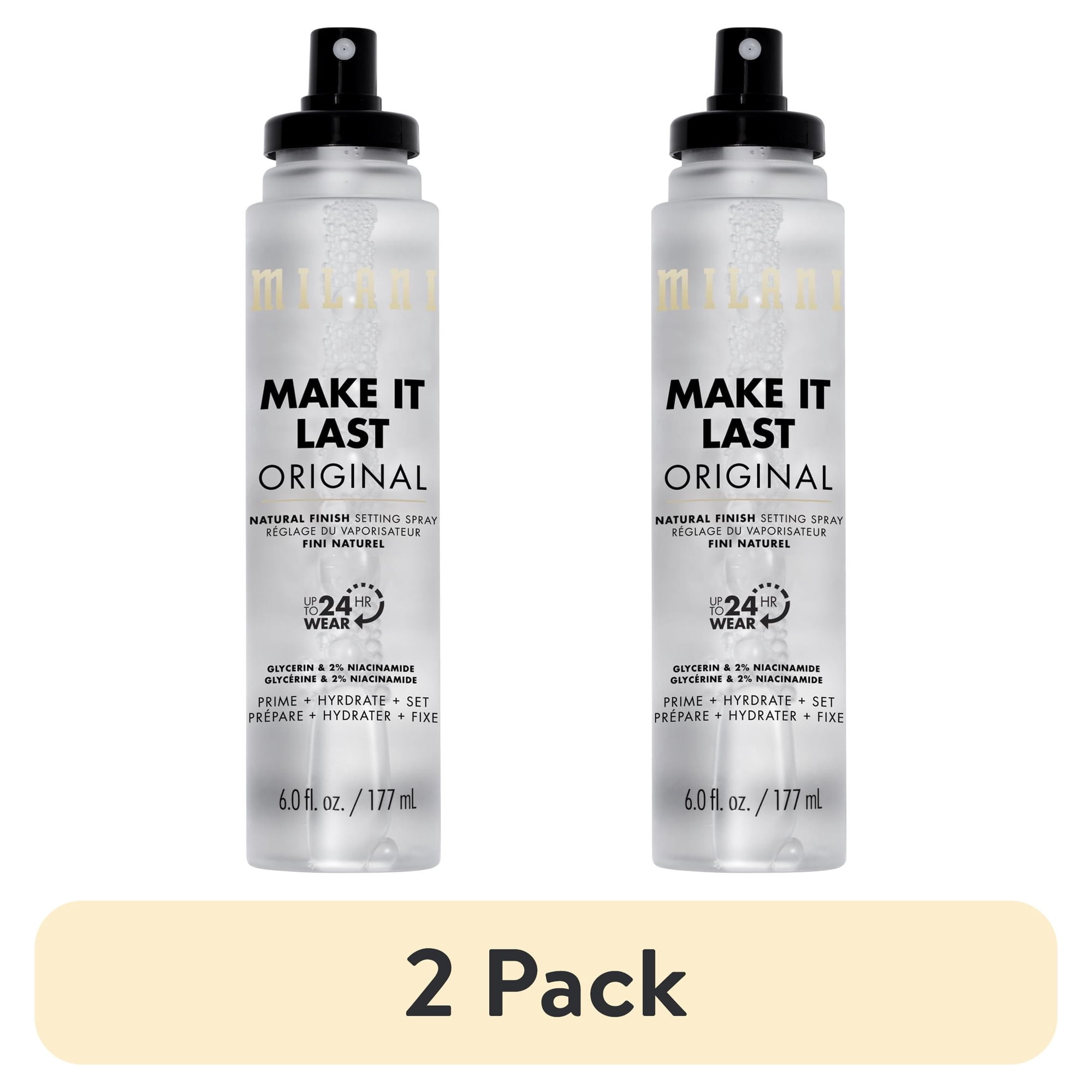 (2 pack) Milani Make It Last Jumbo XL Setting Spray, Prime + Hydrate + Set, Natural Finish, 6 fl oz