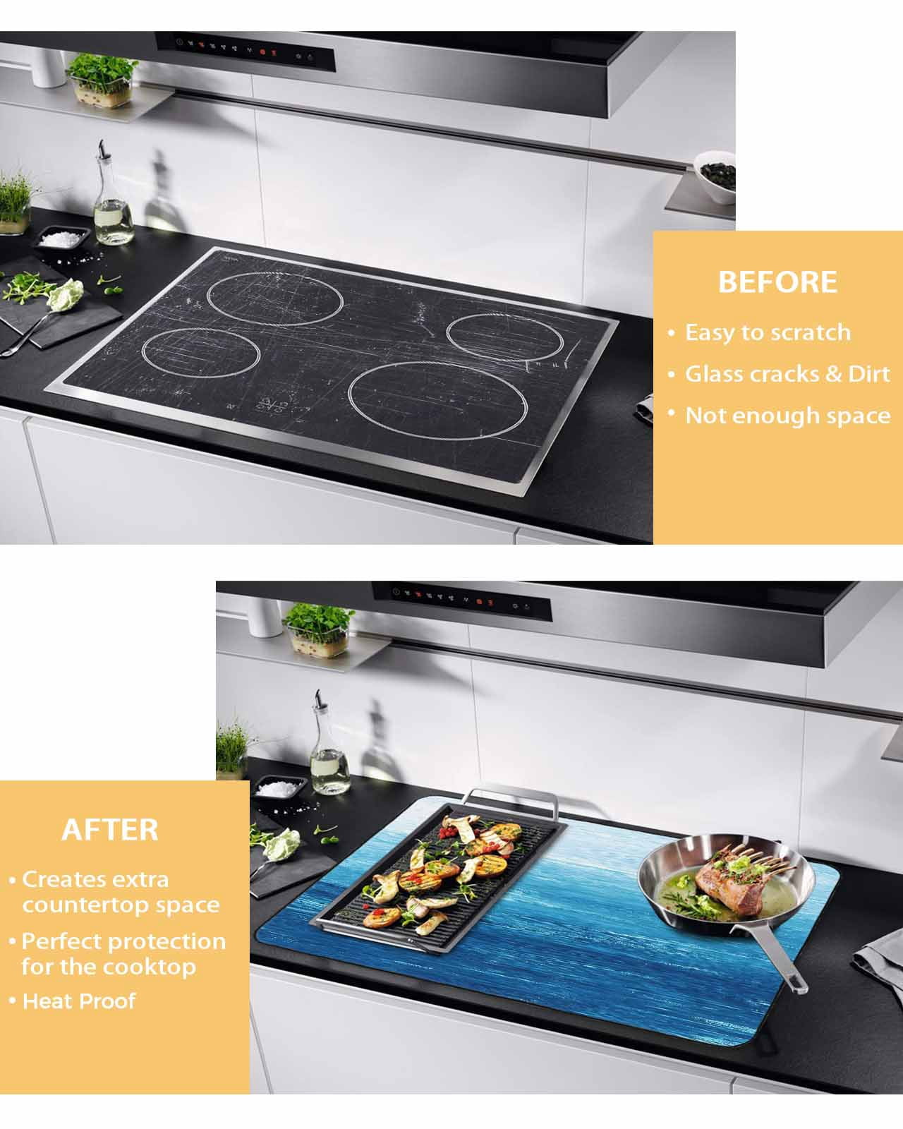 nqOlkjepod Large Induction Cooktop Protector Mat 24"x21", Sky Blue Coastal Stove Top Covers for Electric Stove, Nautical Modern Ocean Wave Decorative Stove Burner Cover Mats, Glass Top Stove Cover