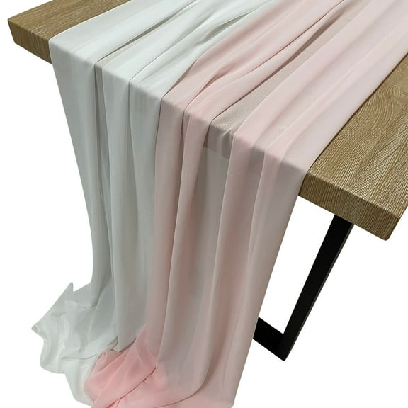 Koyal Wholesale White & Pink Chiffon Table Runner Wedding Decorations Bulk Set of 2 Wide 30" x 120" Bridal Fabric