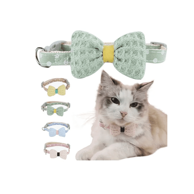 Set De 4 Collares Con Moño Para Gato Y Perros Razas Pequeñas Xtellar verde