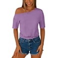 thumbnail image 4 of Plcasen Women's Off The Shoulder Crop Top Ruched Short Sleeve Asymmetrical Y2K Going Out T Shirt, 4 of 6