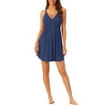 thumbnail image 2 of INSPIRE CHIC Women's Sleeveless Sleepwear Chemises Lingerie V Neck Mini Slip Soft Pajama Dress M Navy Blue, 2 of 6