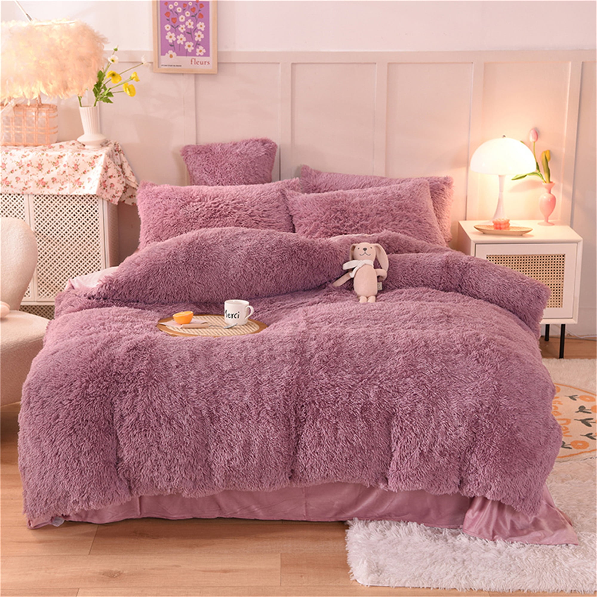 Gusuhome Shaggy Plush Duvet Cover Set Ultra Soft Fluffy Comforter Cover