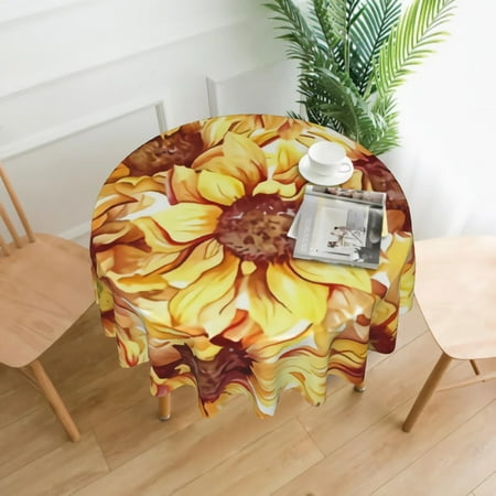 

Watercolor Sunflowers Round Table Cloth – Washable Water Resistance Microfiber Tablecloth for Party Kitchen