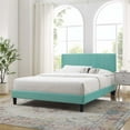 thumbnail image 2 of Platform Bed Frame, Queen Size, Velvet, Blue, Modern Contemporary Urban Design, Bedroom Master Guest Suite, 2 of 10