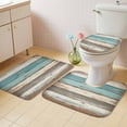 thumbnail image 2 of Farmhouse Blue Grey Brown Bath Mat 3 Piece Bathroom Rug Set, Vintage Ombre Wooden Non Slip Bath Rug Contour Mat and Toilet Lid Cover, Absorbent Shower Mats Soft Bath Rugs and Mats Sets, 2 of 8
