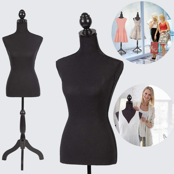 NiamVelo Female Mannequin Torso Dress Form 60-67 Inch Height Adjustable Body Model with Tripod Wooden Base, Black