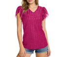 thumbnail image 1 of Craaazy Womens Plus Size Shimmer V Neck T-Shirt with Ruffle Flutter Sleeves Solid Color Top for Casual Occasions, 1 of 7