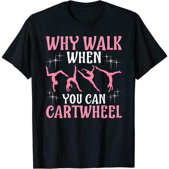 Girls' Cool Cartwheel Gymnastics T-Shirt Black Small