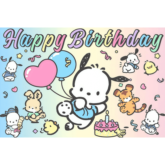 Hello Kitty My Melody Pompompurin Cinnamoroll Kuromi Pochacco Theme Party Banner 71*43 inches