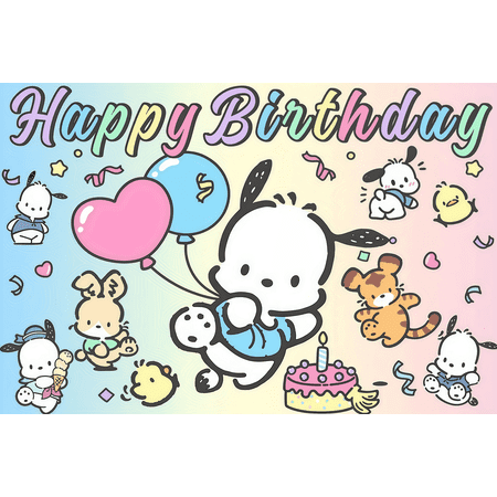 Hello Kitty My Melody Pompompurin Cinnamoroll Kuromi Pochacco Theme Party Banner 71*43 inches