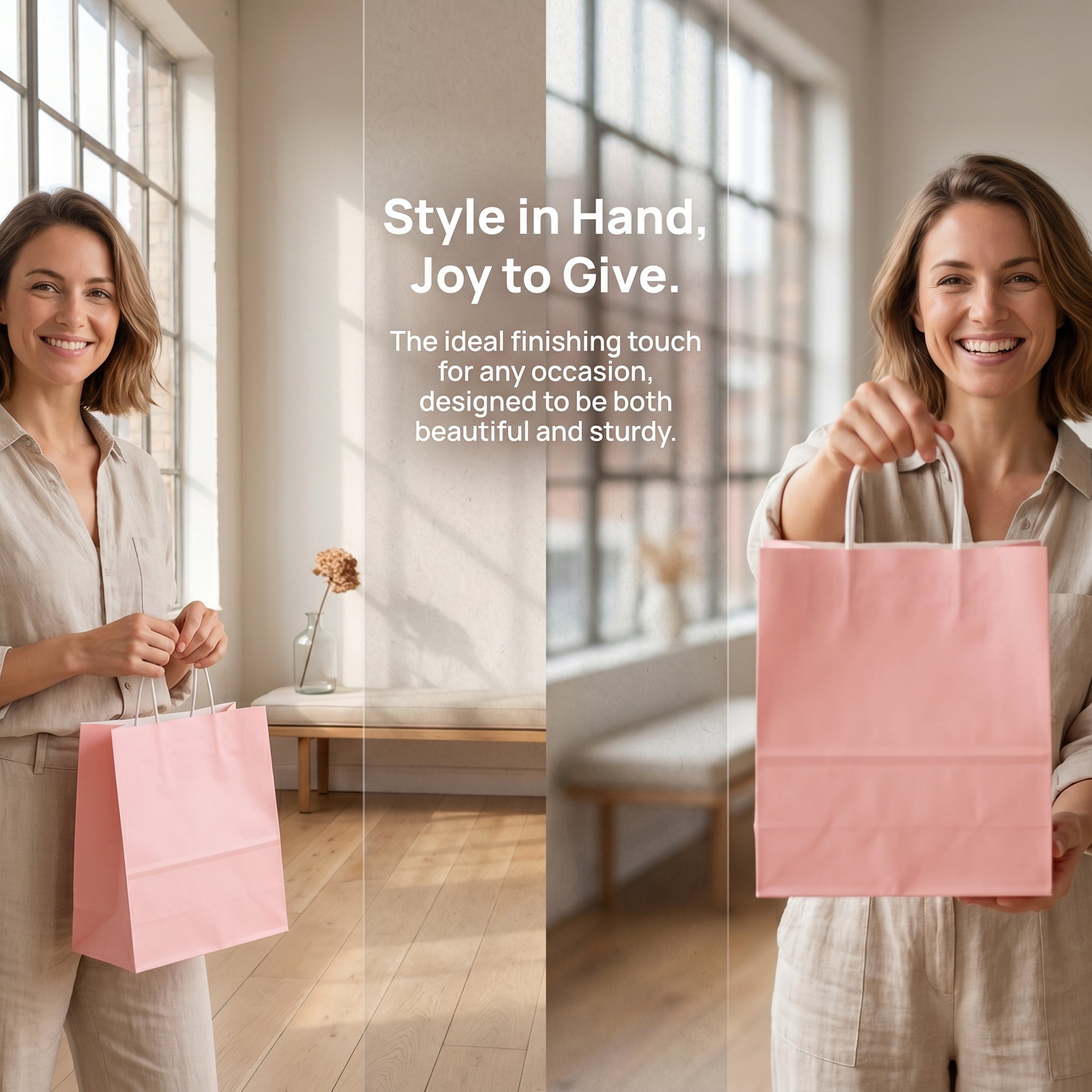 Unique Bargains 10Pcs Heavyweight Premium Gift Bags with Handles Pink 8.3" x 4.3" x 10.6"