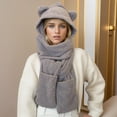 thumbnail image 2 of UFOUND Women Cartoon Cute Bear Hat Scarf Autumn Lightweight Warm Comfortable Cotton Ear Surround Connect Hat Winter, 2 of 3