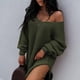 thumbnail image 3 of Gibobby Suéter casual mujer, Suéter con cuello en V y hombros plisados para mujer(Verde,CH), 3 of 4