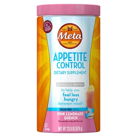 Metamucil Appetite Control Psyllium Fiber Sugar-Free Supplement, Pink Lemonade Quench Flavored, 57