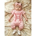 thumbnail image 3 of WIBACKER Ribbed Knit Romper and Headband Outfit Set for Newborn Baby Girls Infant Baseball Fan Short Sleeve Jumpsuit Summer Coming Home Clothes, 3 of 7