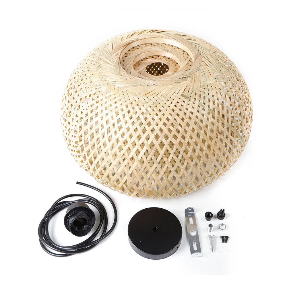 Vintage Bamboo Wicker Rattan Lantern Pendant Light Fixture Hanging Ceiling Lamp 110V 40W 14.96*7.87in for A Living Room, Dining Room