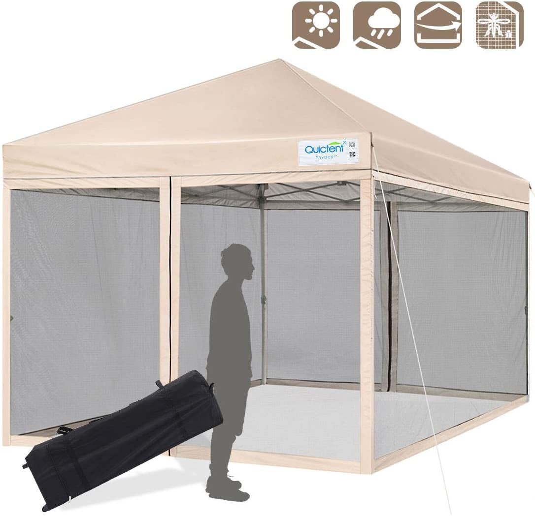 10' x 10' Easy Pop Up Canopy Tent  Gazebo with Mesh Side Walls Screen House