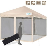 Quictent 10x10 EZ Pop up Canopy Tent with Netting Screen House Mesh Screen Walls Waterproof Roller Bag (Tan)